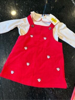 Girls Red Pinafore Dress with White Long-Sleeve Top
